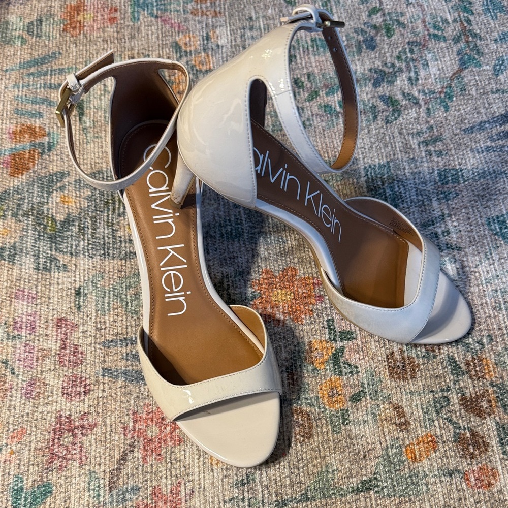 Calvin Klein Cream Ankle Strap Heels Like New